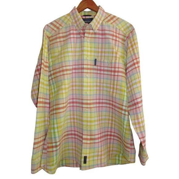 Rough Stock Panhandle Slim Yellow & Pink Plaid Long Sleeve Button Up Shirt L - Picture 1 of 2